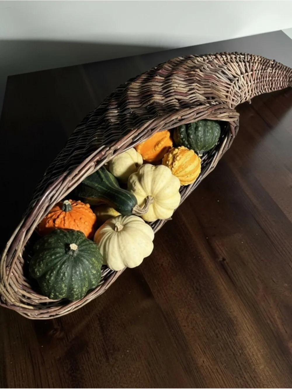 HTF XL 32” Artisan Woven Willow Cornucopia Basket Thanksgiving Fall Decor